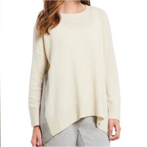 Eileen Fisher Recycled Cashmere Sweater Relaxed High Low Tunic Cream Grey 1X/2X